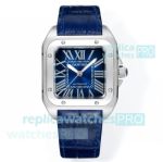 Swiss Replica Cartier Santos Blue Dial 100th Anniversary 2824 Movement Ladies Watch 